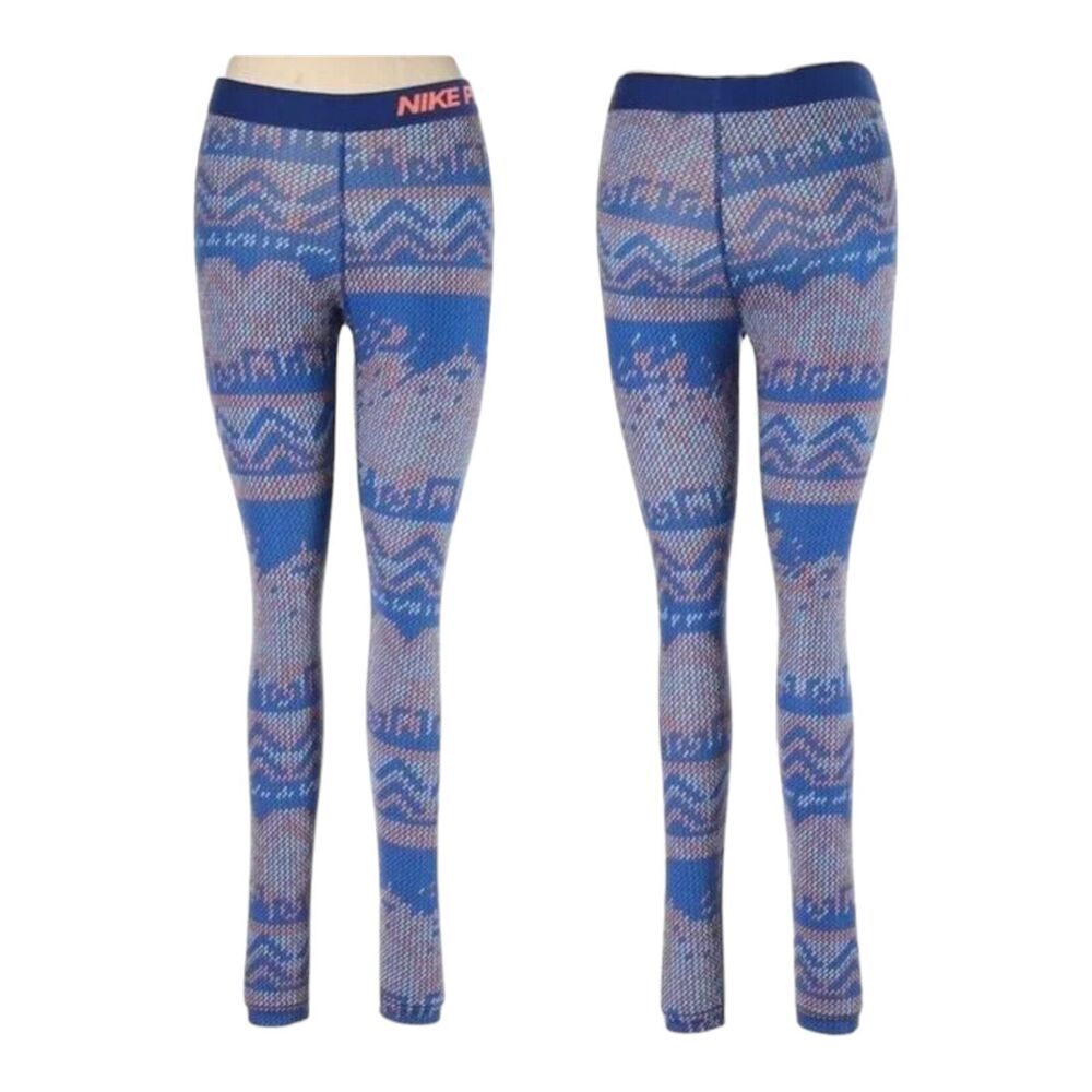 Nike Pro Hyperwarm Blue Digital Nordic Print Leggings Size S